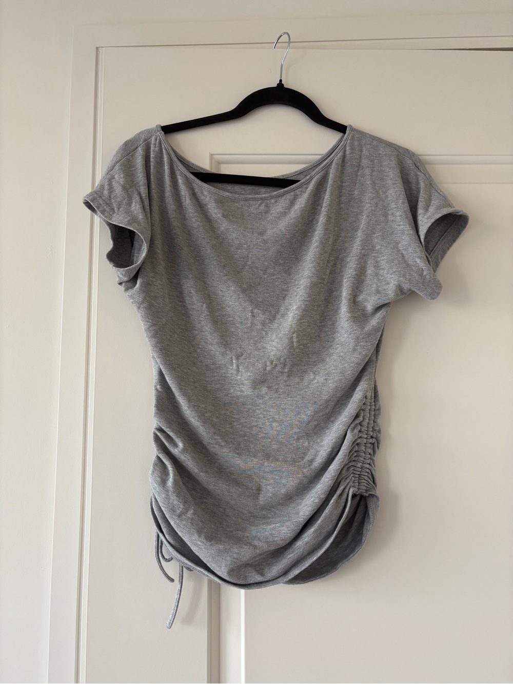 Women's Gray Ruched Side Short Sleeve Top